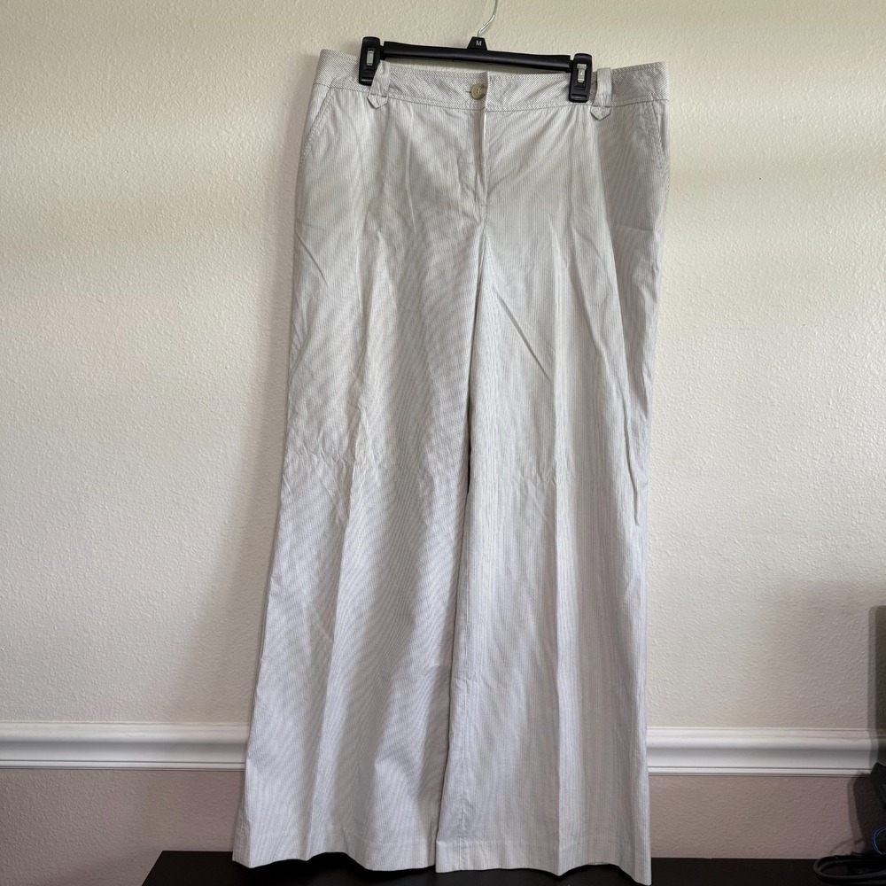 Ann Taylor Cream Wide-Leg Pinstripe Trousers
